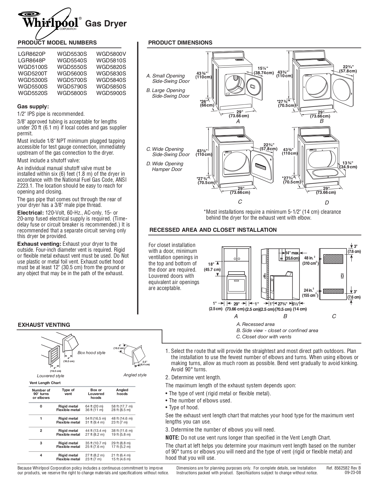 Download free pdf for Whirlpool WGD5500S Dryer manual